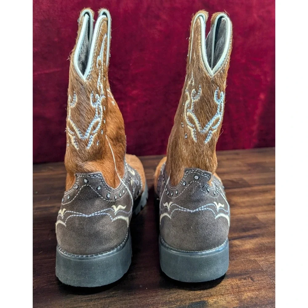 Justin Women's L8036 Cowhide Hair On Hide Rhinestone Western Boots Brown Size 9B